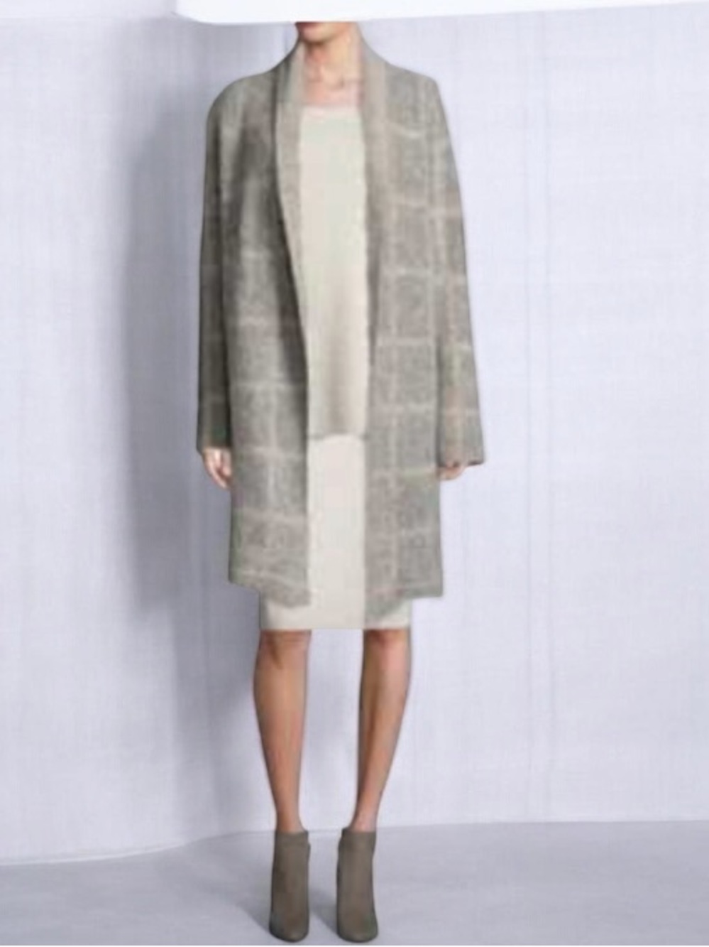 NWOT Eileen Fisher Italian Yarn Windowpane Shawl Collar Cardigan Moon Size M